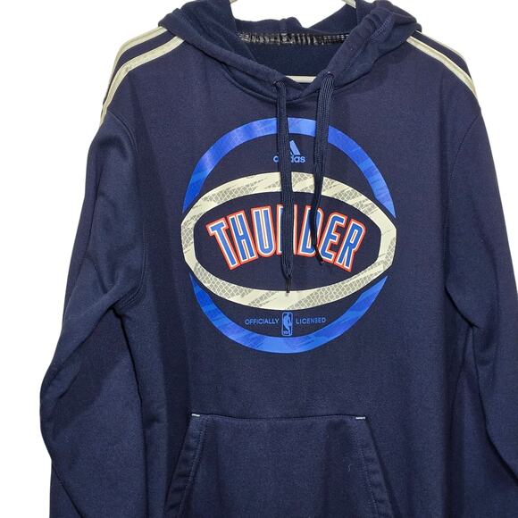 OKC Thunder Hoodie Blue Adidas Pullover Sweatshirt Sweater Oklahoma City Mens L - Picture 2 of 8